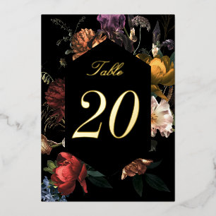 Dark Moody Romantic Floral Rose Foil Table Numbers