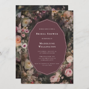 Dark Moody Romantic Floral Wedding Bridal Shower Invitation