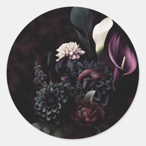 Dark Moody Romantic Floral Wedding Classic Round Sticker