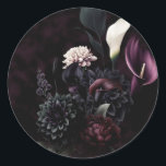 Dark Moody Romantic Floral Wedding Classic Round Sticker<br><div class="desc">customize with any text.</div>