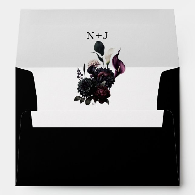 Dark Moody Romantic Floral Wedding  Envelope (Back (Bottom))