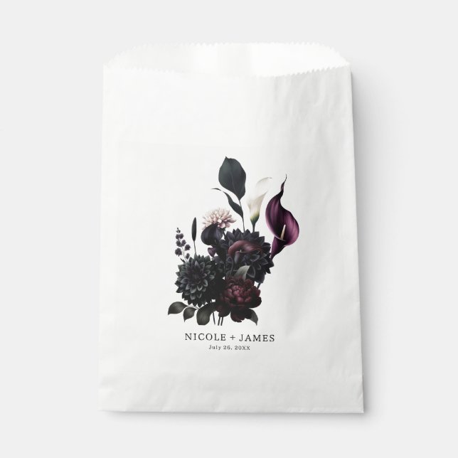Dark Moody Romantic Floral Wedding Favor Bag (Front)
