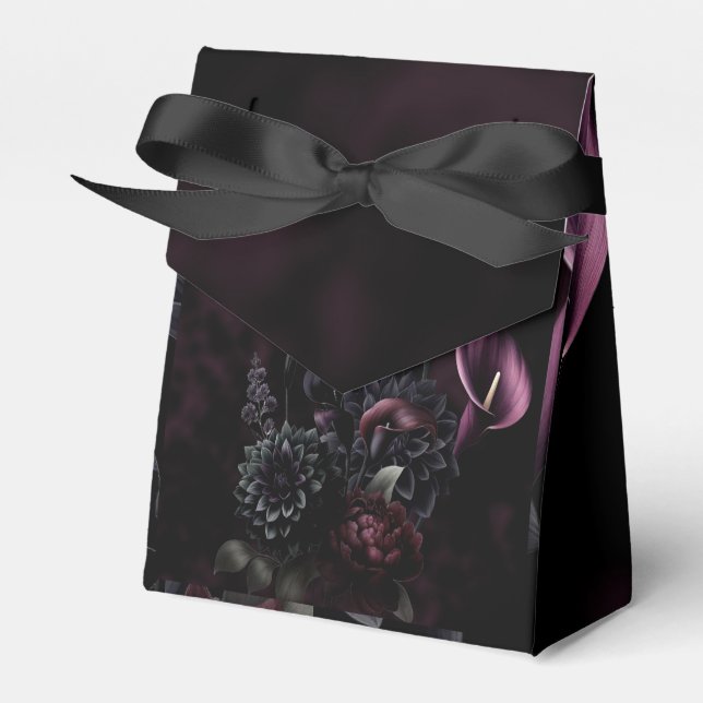Dark Moody Romantic Floral Wedding Favor Boxes (Front Side)