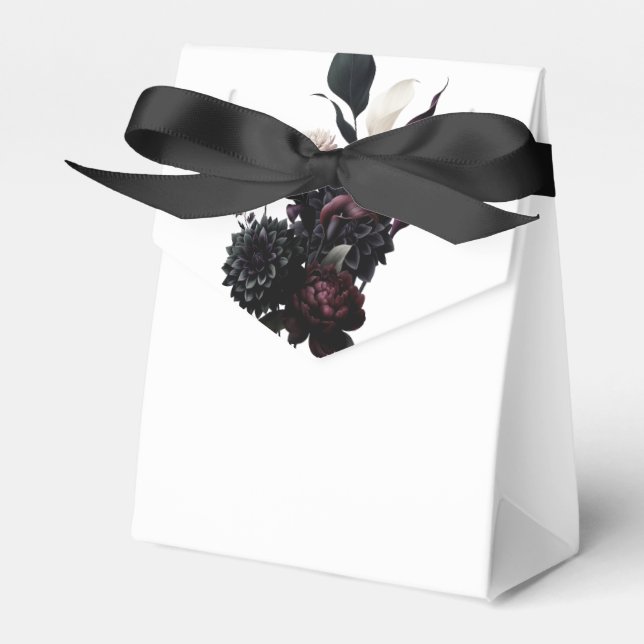 Dark Moody Romantic Floral Wedding Favor Boxes (Front Side)
