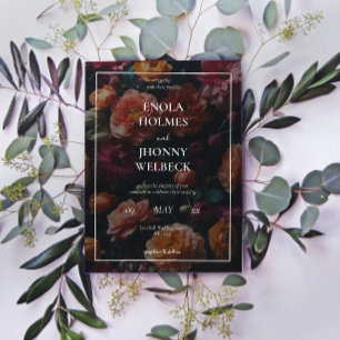 Dark Moody Romantic Floral Wedding Invitation