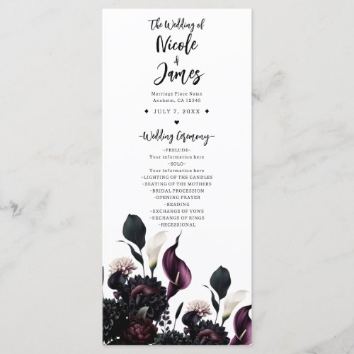 Dark Moody Romantic Floral Wedding Program