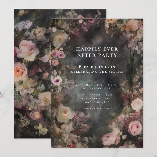 Dark Moody Romantic Floral Wedding Reception Invitation (Front/Back)