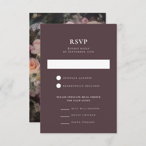 Dark Moody Romantic Floral Wedding Reception RSVP Card