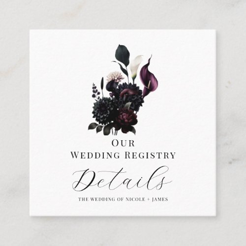 Dark Moody Romantic Floral Wedding Registry QR  Square Business Card