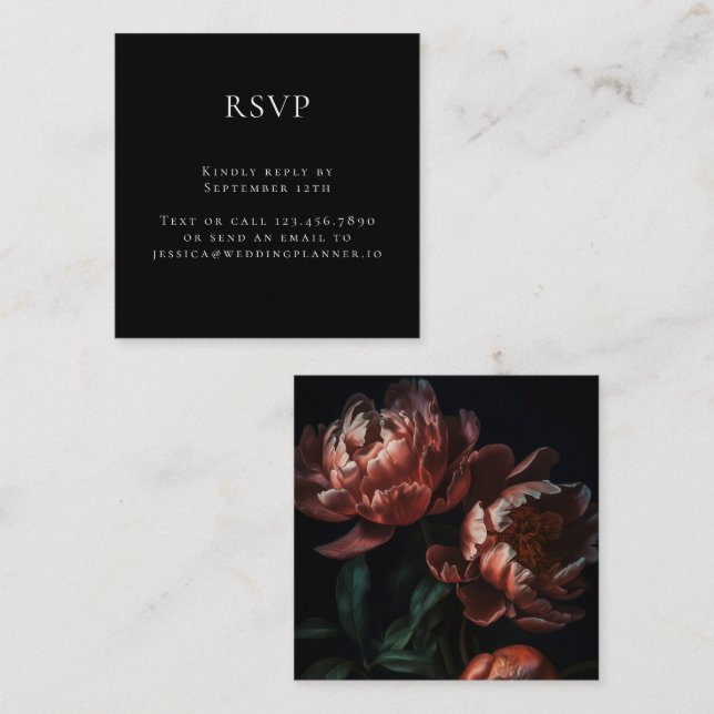 Dark Moody Romantic Floral Wedding RSVP Enclosure Card (Front/Back)
