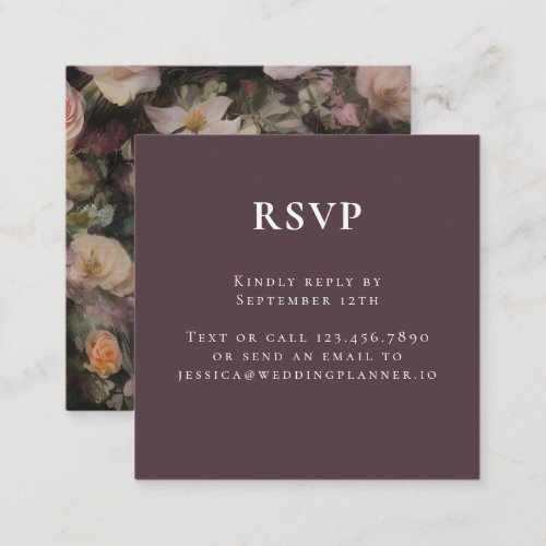 Dark Moody Romantic Floral Wedding RSVP Enclosure Card