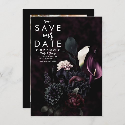Dark Moody Romantic Floral Wedding Save the Date Invitation