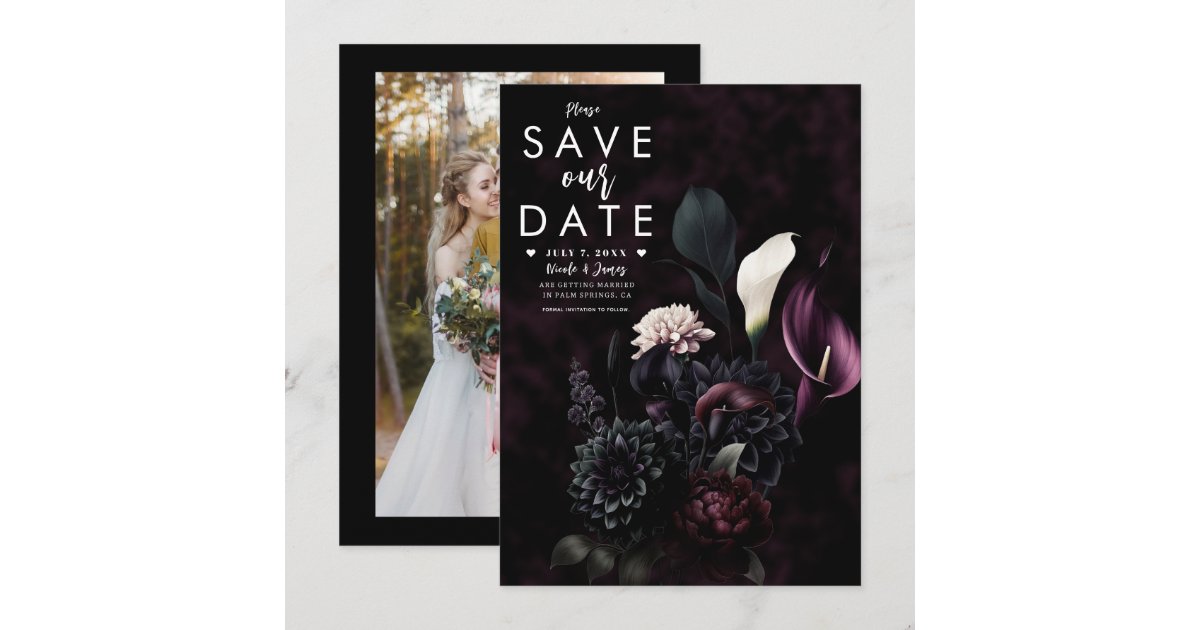 Dark Moody Romantic Floral Wedding Save the Date Invitation | Zazzle