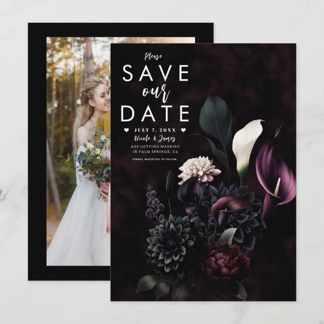Dark Moody Romantic Floral Wedding Save the Date Invitation | Zazzle