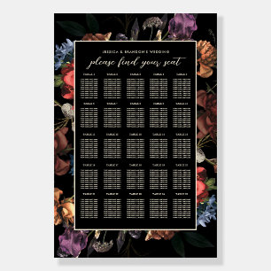 Dark Moody Romantic Floral Wedding Seating Chart Foam Board