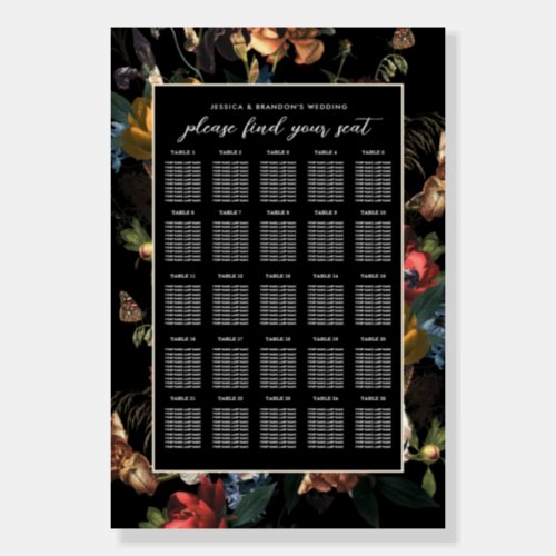 Dark Moody Romantic Floral Wedding Seating Chart Foam Board