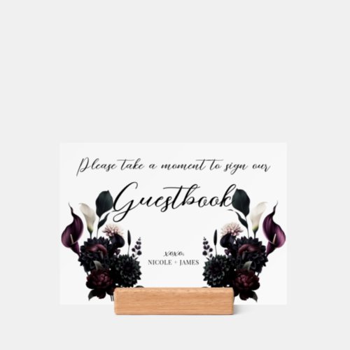 Dark Moody Romantic Floral Wedding Sign Holder