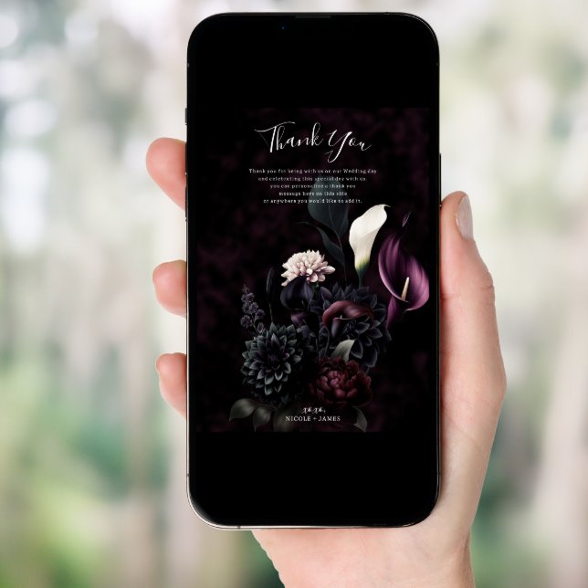 Dark Moody Romantic Floral Wedding Thank You Invitation (Front Digital)