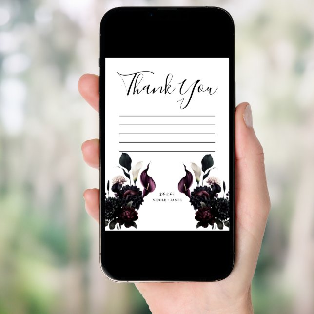 Dark Moody Romantic Floral Wedding Thank You Invitation (Front Digital)