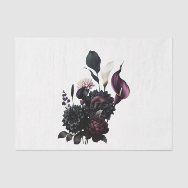 Dark Moody Romantic Floral Wedding Tissue Paper (Front)