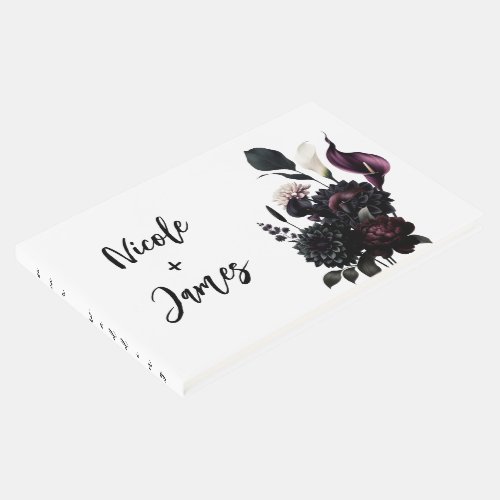 Dark Moody Romantic Floral White Wedding Guest Book