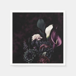 Dark Moody Romantic Floral White Wedding Napkins