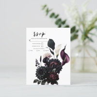 Dark Moody Romantic Floral White Wedding RSVP