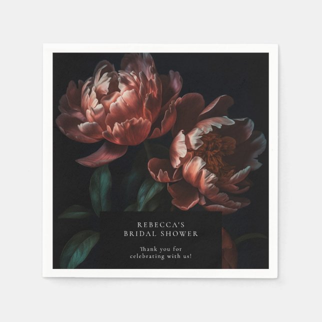 Dark Moody Romantic Florals Bridal Shower Napkins (Front)