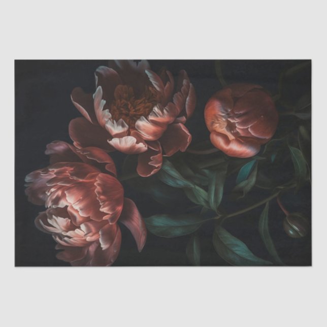 Dark Moody Romantic Florals Decoupage Gift Wrap Tissue Paper (Front)