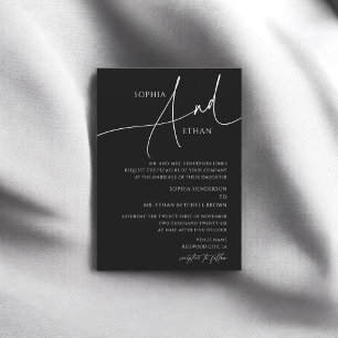 Dark Moody Romantic Formal Wedding Black Invitation