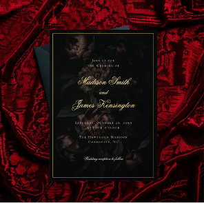 Dark Moody Romantic Gothic Flowers Gold Wedding Foil Invitation
