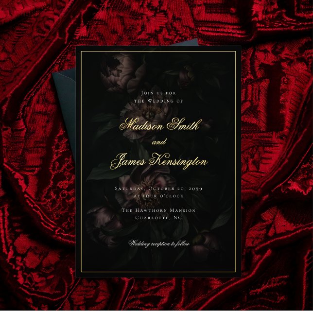 Dark Moody Romantic Gothic Flowers Gold Wedding Foil Invitation (Creator Uploaded)
