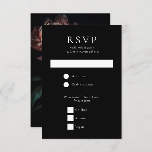 Dark Moody Romantic Gothic Flowers Wedding RSVP Card