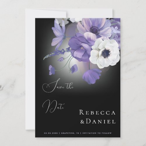 Dark Moody Romantic Lilac Lavender Floral Wedding Invitation