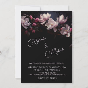 Dark Moody Romantic Magnolia Flowers Invitation