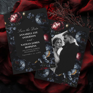 Dark Moody Romantic Peony Gothic Wedding Photo Save The Date