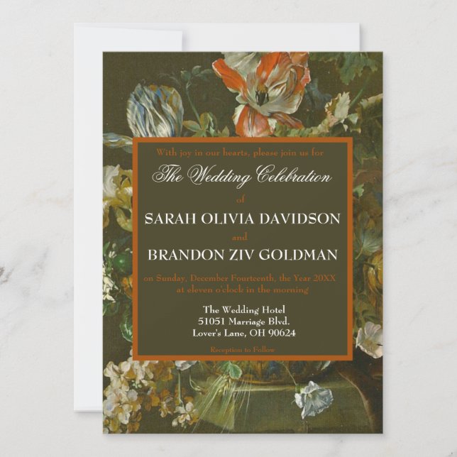 Dark Moody Romantic Roses Antique Tole Wedding Invitation (Front)
