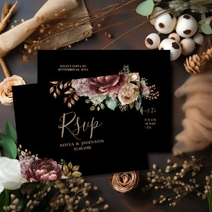 Dark Moody Rose Fall Winter Floral Wedding Rsvp Postcard