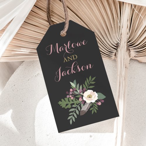 Dark Moody Rose Pink Floral Boho Wedding Monogram Gift Tags