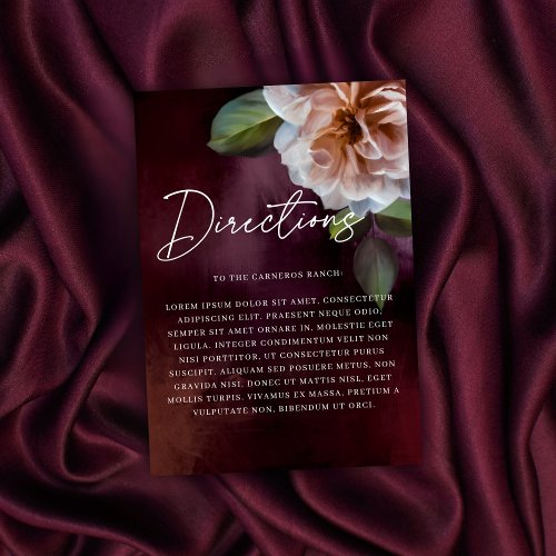 Dark  Moody Rustic Floral Wedding Directions Enclosure Card