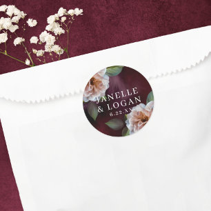 Dark + Moody Rustic Floral Wedding Favor Classic Round Sticker
