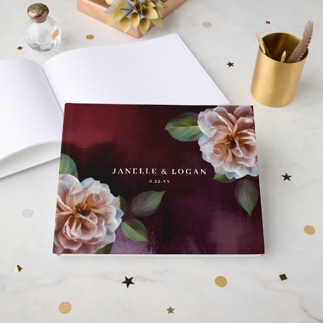 Dark + Moody Rustic Floral Wedding Guest Book (Front Open)