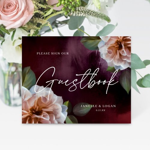 Dark  Moody Rustic Floral Wedding Guestbook Sign