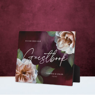 Dark + Moody Rustic Floral Wedding Guestbook Sign Plaque