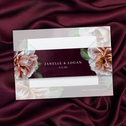 Dark  Moody Rustic Floral Wedding Invitation Belly Band