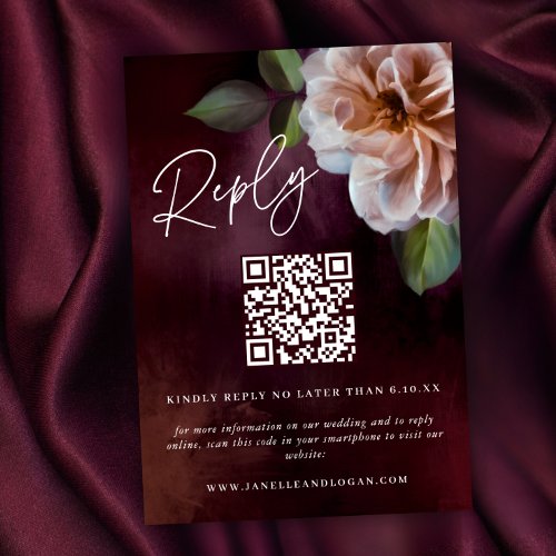 Dark  Moody Rustic Floral Wedding QR Reply Card
