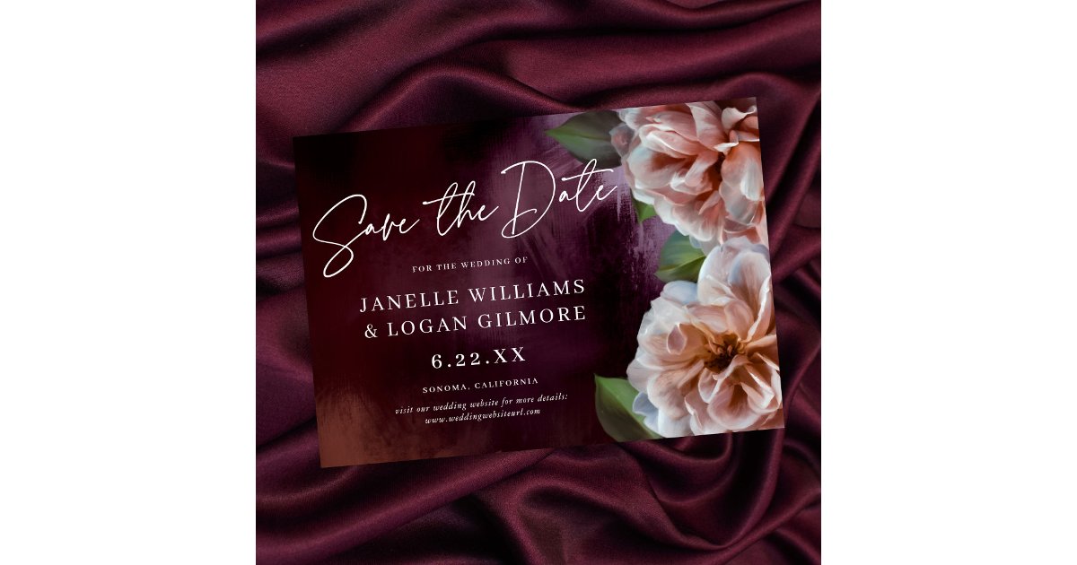 Dark + Moody Rustic Floral Wedding Save The Date Invitation | Zazzle