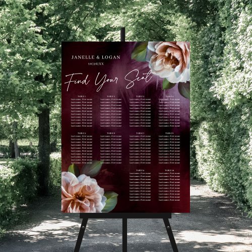 Dark  Moody Rustic Floral Wedding Seating Chart Foam Board