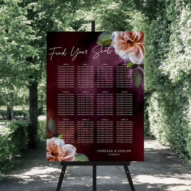 Dark + Moody Rustic Floral Wedding Seating Chart  Foam Board (Creator Uploaded)