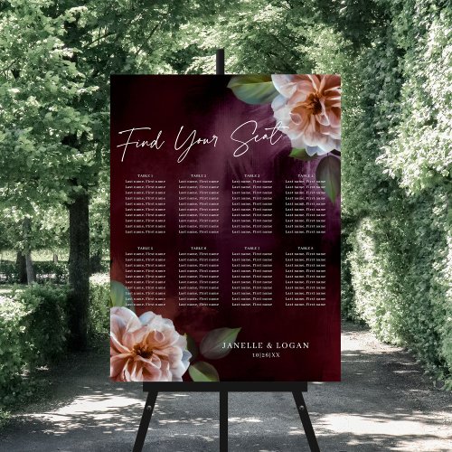 Dark  Moody Rustic Floral Wedding Seating Chart Foam Board